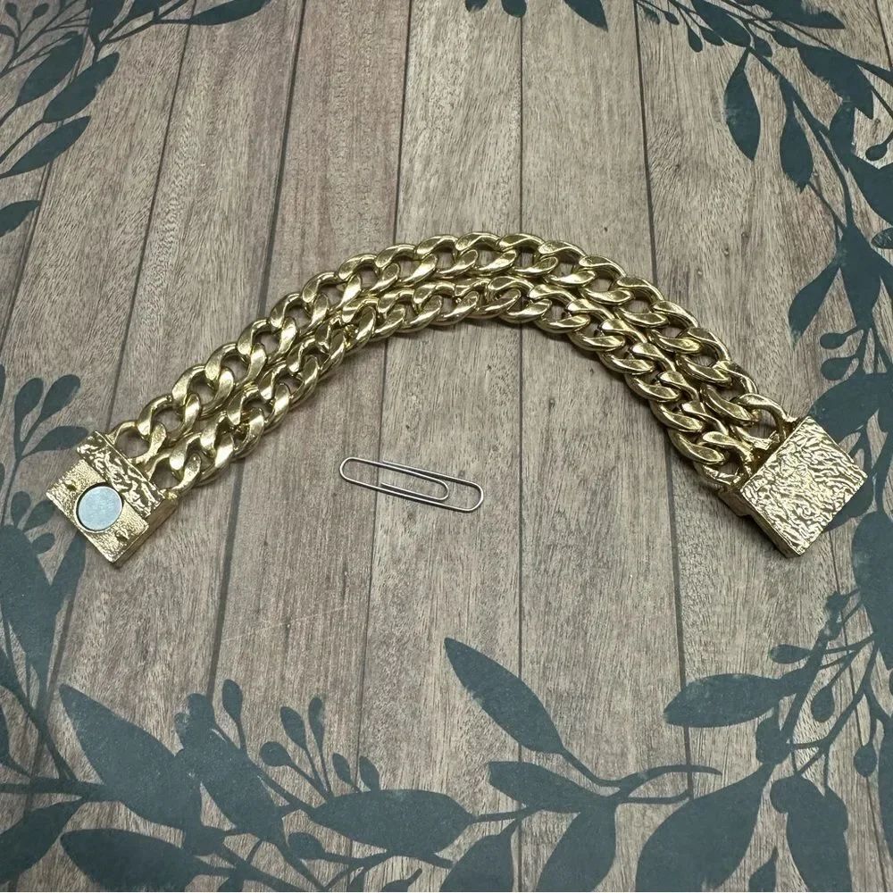 Gold Double Curb Link Magnetic Closure Bracelet B4